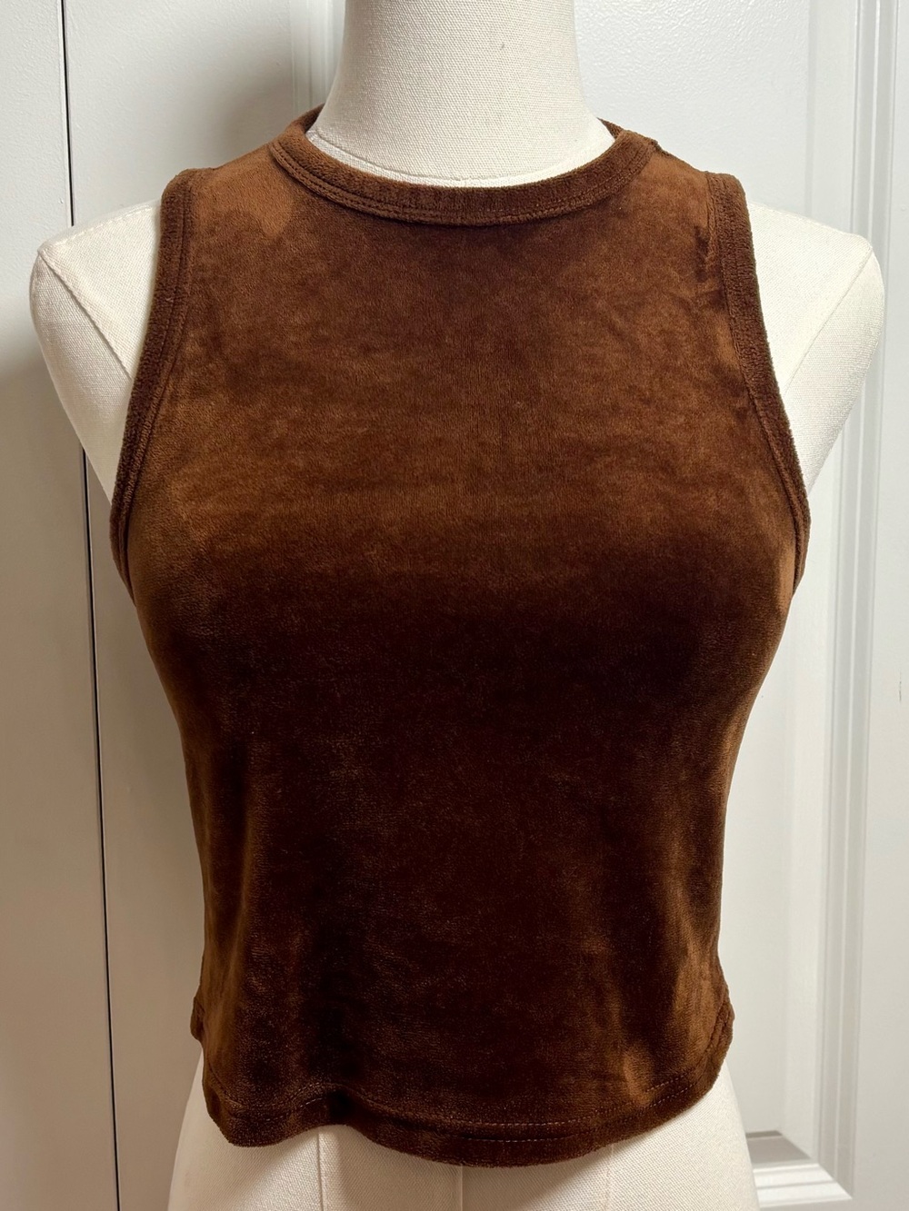 Brown Velvet Racerback Sleeveless Crop Tank Top